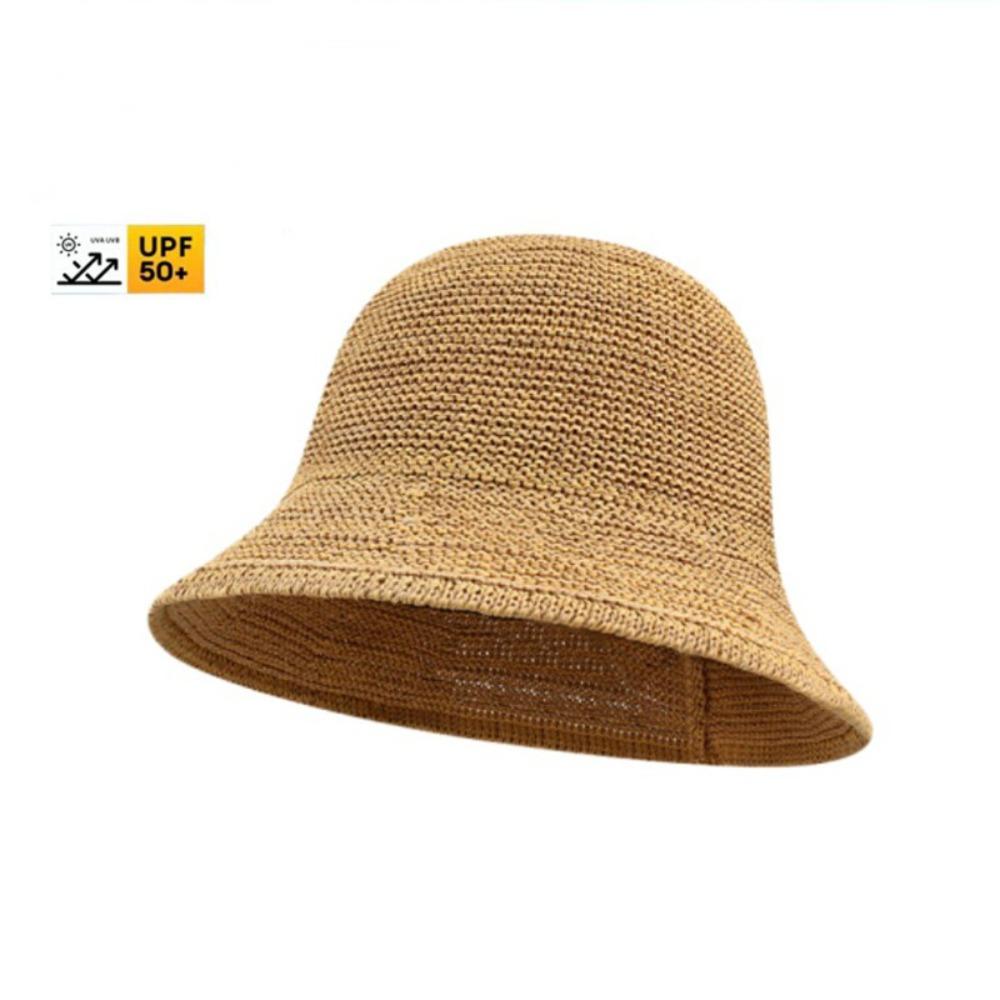 Korean Style Bucket Hat Knitted Visor Hat Elegant Panama Cap for Women хаки