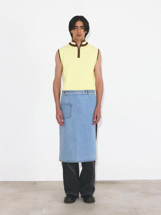 vaca. FRINGE WASHING DENIM LAYERED SKIRT (HALF APRON) FREE