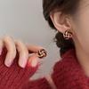 Red Ribbon Bow-knot Vintage Stud Earrings For Women Korean Fashion Autumn Winter Simple Bow Red Stud Earrings Geometric Earring
