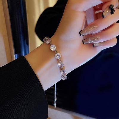 Korean Luxury Crystal Cat's Eye Stone Bracelet - Elegant White Stone Jewelry for Women