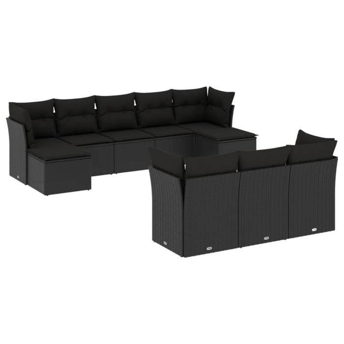 VidaXL Garden Lounge Set 10 Pcs with Cushions Black Wicker 3250164