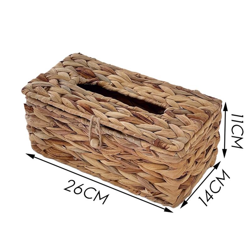 Ins Water Hyacinth Woven Tissue Box Rattan Woven Lid Sanitary Paper Box Household Living Room Pumping Paper Box Storage