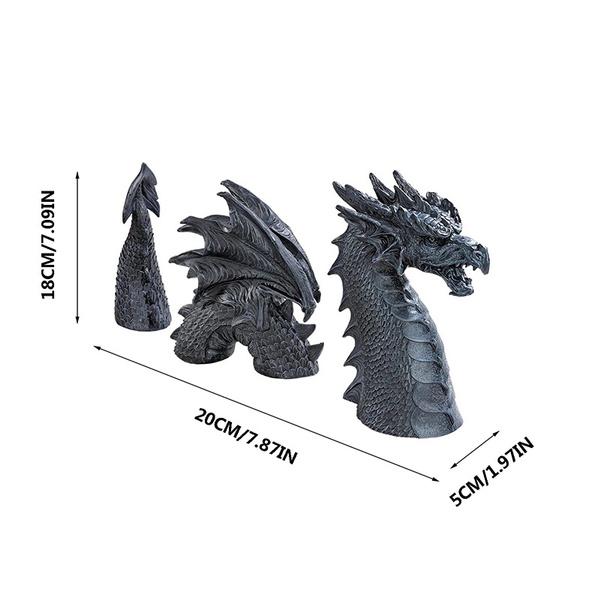 Gothic Dragon Garden Sculpture 3-Part Split Design Weatherproof Resin Dragon Figurine Outdoor Decor