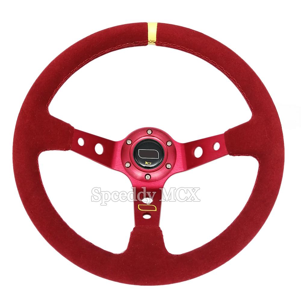Racing Sport Suede Steering Wheel 14inch 350mm Car Steering Wheel Deep Dish 90mm Black OM25S0