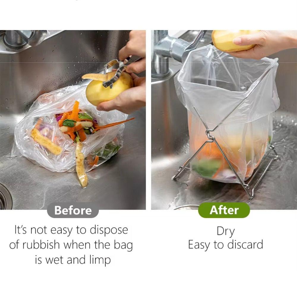 Foldable Trash Bag Holder Portable Kitchen Sink Strainer Rust-proof Waste Bag Support Stand Home