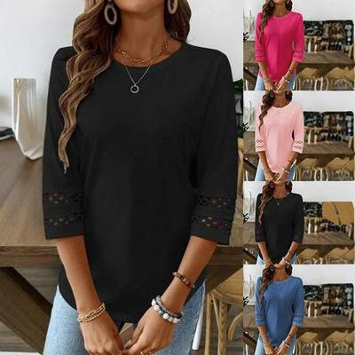 European & American Women's Spring/Autumn Lace Patchwork Mid-Sleeve Casual T-Shirt