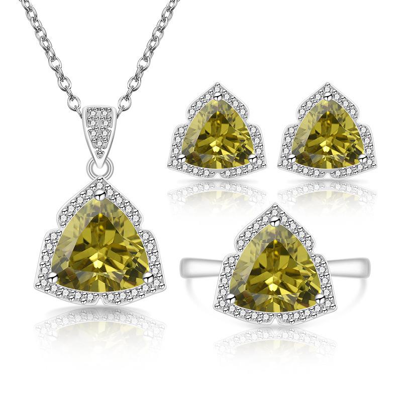 Fashion Temperament Imitation Natural Colored Treasure Zircon Set Ring Necklace Stud Earrings Women's Jewelry