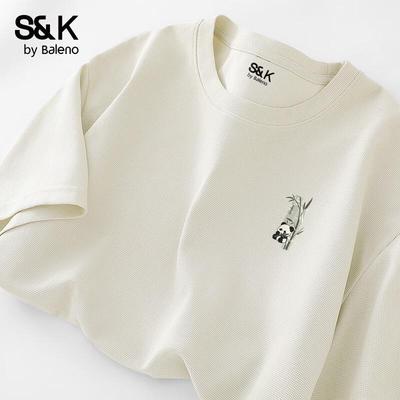 T-shirt da uomo Baleno S&K a nido d'ape anti-piega con scollo rotondo