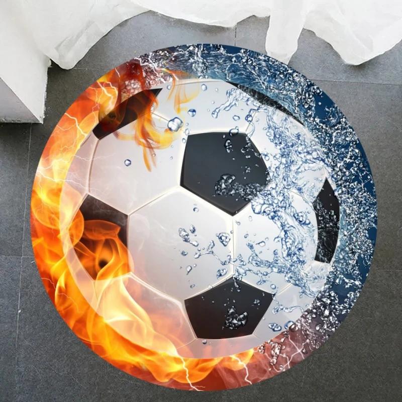 Soccer Round Rug Football Circle Carpet Non-slip Sports Theme Floor Mat for Bedroom Kitchen Living Room Bath Rugs Kids Teen Gift