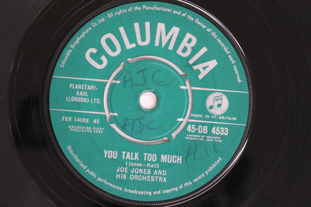 7inch Record JOE JONES & HIS ORCH. - You Talk Too Much / I Love You Stil 45DB4533 COLUMBIA 1960 UK Blues Used
