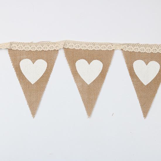 2,8 metra 12 flag Love Heart Rustykalne jutowe juty lniane flagi z chorągiewkami juta koronkowa proporzec