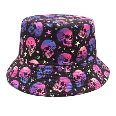 Totenkopf Sternmuster Eimerhüte Damen Herren Sommer Reise Sonnenschutz Wende Fischerhut Weiblich Dekorieren Panama Straße Hip Hop