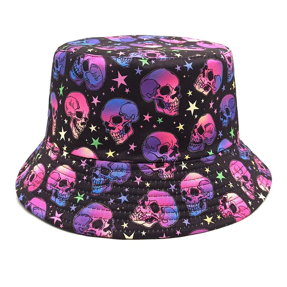 Skull Star Pattern Bucket Hats Women Men Summer Travel Sunscreen Reversible Fisherman Hat Female Decorate Panama Street Hip Hop