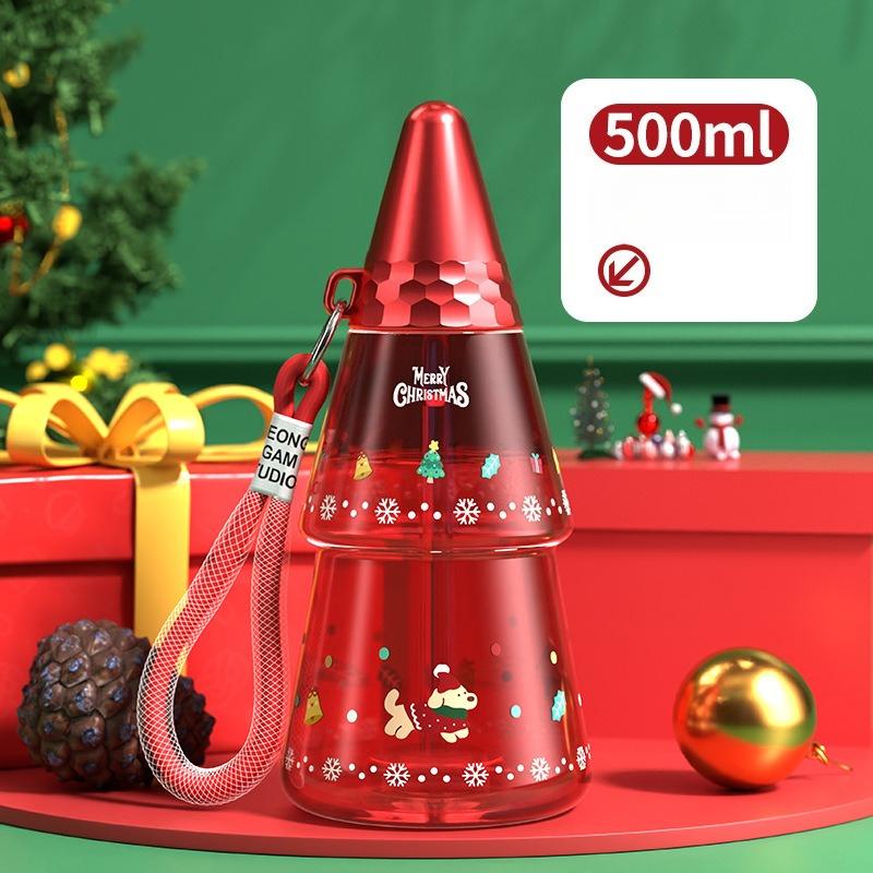 

Christmas Kids Water Bottle Cartoon Plastic Cup with Straw Outdoor Sports Bottle for Boys Girls 500ml