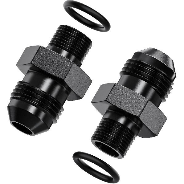 2Pcs 6AN Male To M16 X 1.5mm Male Swivel Flare Metric Fitting Adapter, Black Straight Hard Aluminum Hex Anodized Connector, Automotive Accessories