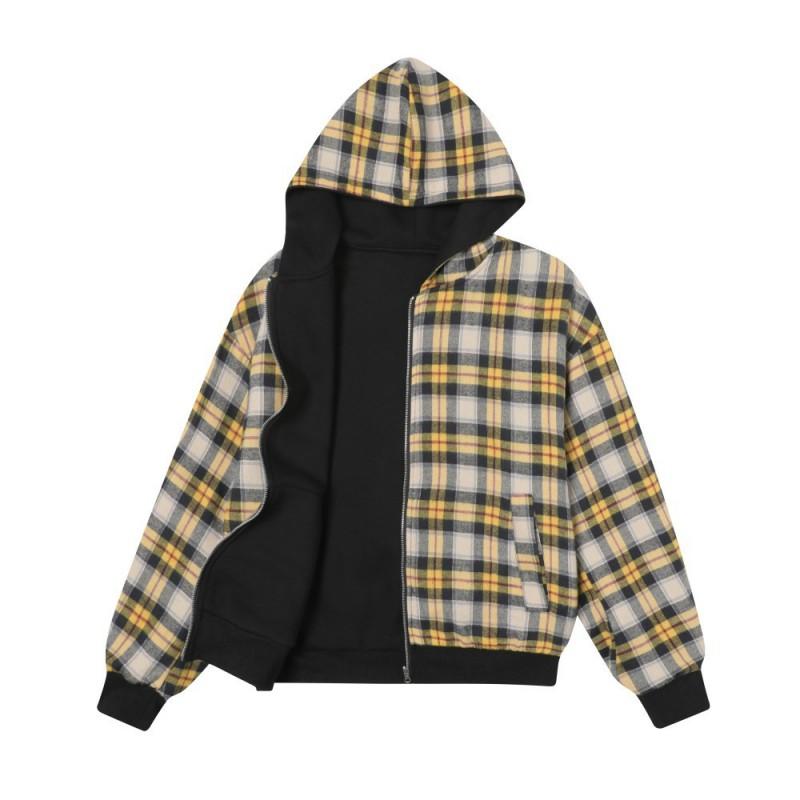 Unisex Retro Plaid Hooded Zip-Up Sweatshirt Oversized Cotton Blend Fall 2026