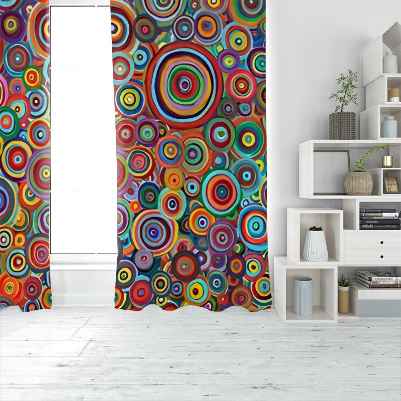 2pcs- Colorful romantic circular polyester material curtains, bathroom, bedroom, family room, and family room area decorative curtains