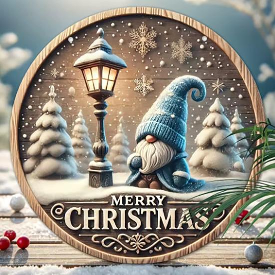 Round Christmas Wooden Wreath Sign Festive Wall Hanging Decor for Indoor Door And Holiday Home Display Crafted Sign