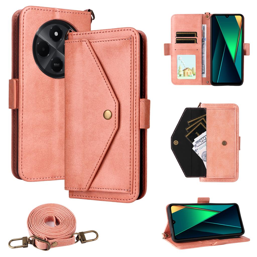 Leather Case For Xiaomi Redmi A4 5G/14C 4G/14R 5G/Poco C75 4G Magnetic Closure Wallet Stand Phone Cover with Crossbody Strap