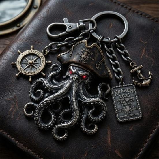Pendentif Porte-clés avec Boussole Fermoir mousqueton Style Pirate Pendentif en métal Texture Oxydation Vieillie Design Œil Rouge Forme de Poulpe Porte-clés