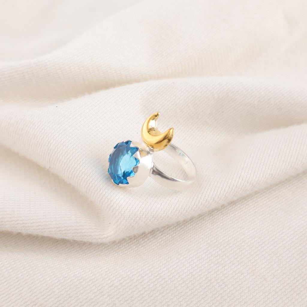 Natural Swiss Blue Topaz 925 Silver Statement Anniversary Engagement Gift Ring RR-58-7