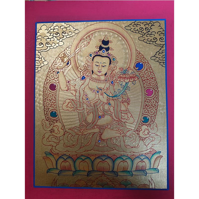 Hand-Painted Nepali Thangka: Yellow Dzambala, Green Tara, Manjushri, Samantabhadra, Medicine Buddha Wall Hanging