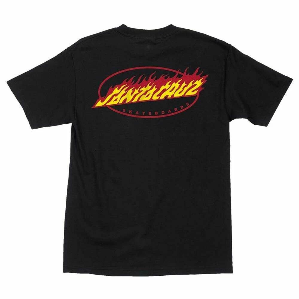 Santa Cruz OVAL FLAME DOT Skateboard T Shirt BLACK XXXL