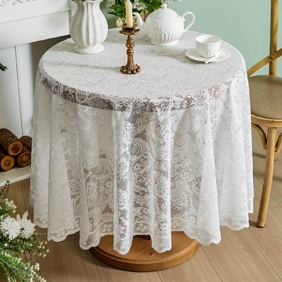 Vintage Flower Lace Mesh Tablecloth White Tassel Lace Hollow Tablecloth, Fabric Polyester Rectangle/Round Decorative Tablecloth