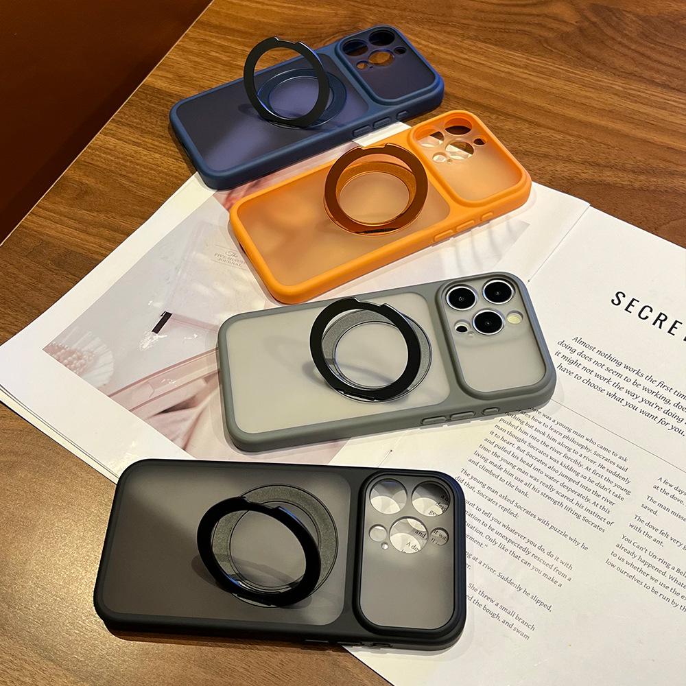 Rotating Bracket Magnetic Suction Case Is Suitable for Apple 17promax Large Hole Mobile Phone Case iPhone16 Matte Fulcrum Case 13.