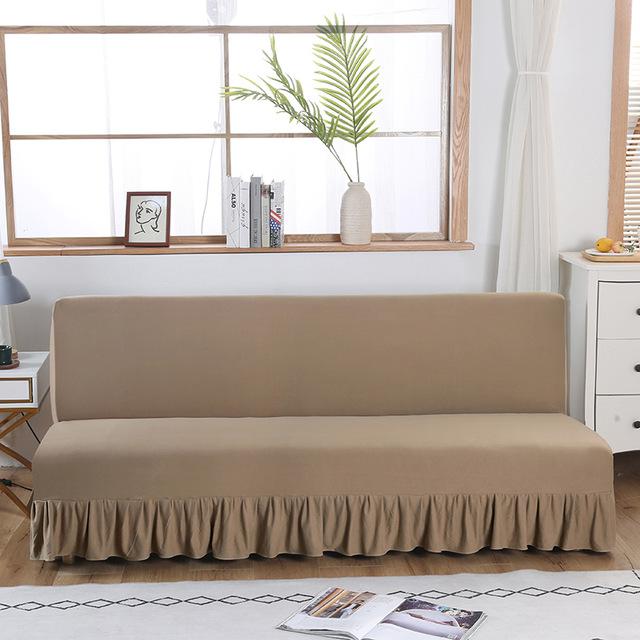 Solid Color Series Sofa Cover With Skirt Edge For Folding Sofa Cover Without Armrest All-inclusive Elastic Slipcover Protector