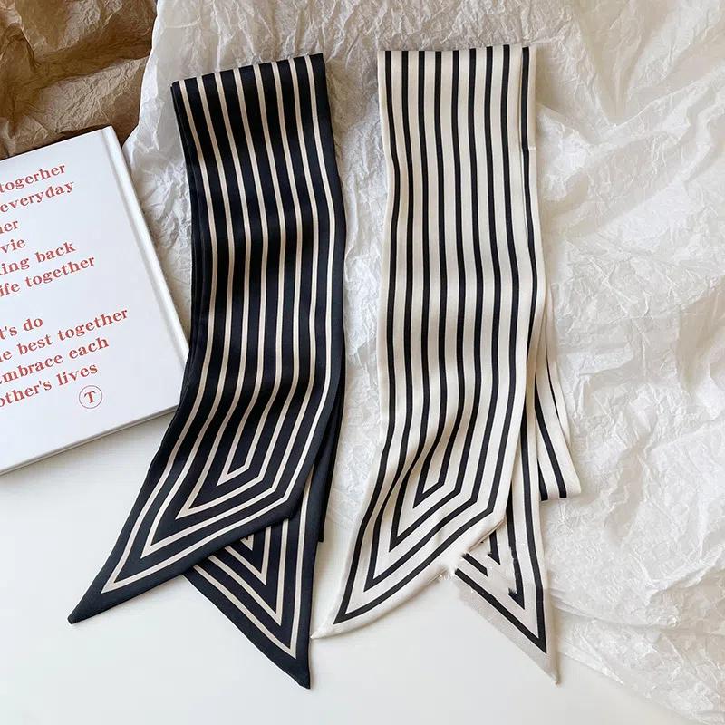 Headband Wraps Female Neckerchief Stripe French Korean Style Small Long Scarf Hair Accessories Bag Decor