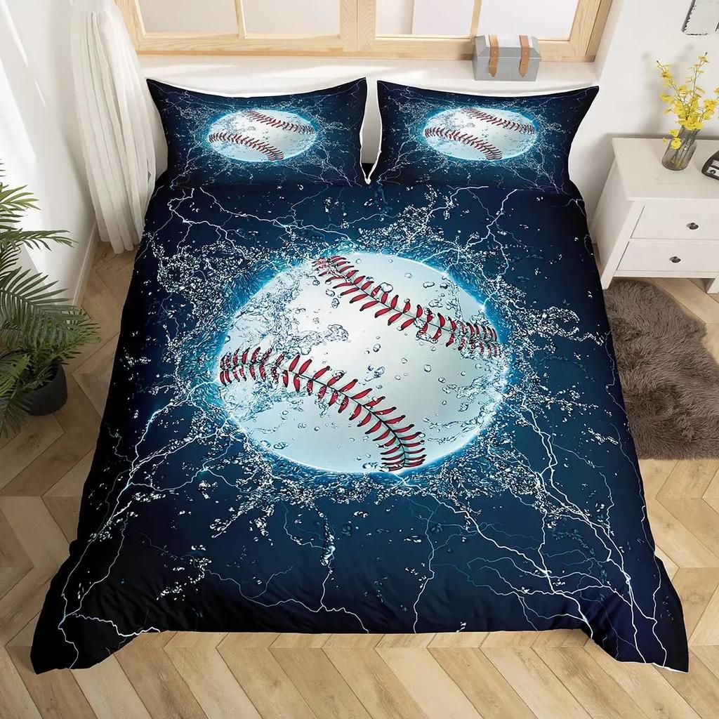 Baseball Game King Queen Duvet Cover Ball Sports Theme Bedding Set Athlete Competitive Quilt Cover Polyester Comforter Cover