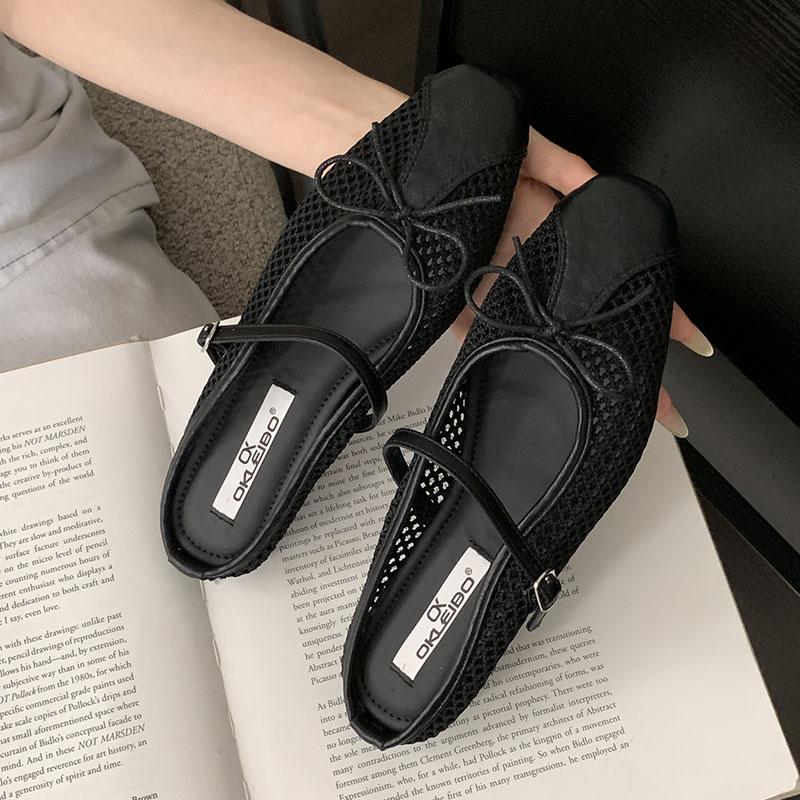 Fashion Female Slip On Footwear Ladies Flats Mary Janes Shoes Mesh Breathable Fashion Butterfly-Knot Women Flats Shoes Slides Mules