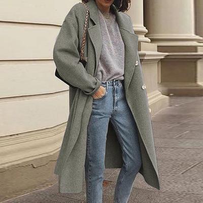 Women's Autumn and Winter Solid Color Temperament Coat Straight Lapel Long Sleeve Jacket