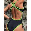 Sexy Neon Green Black Patchwork Swimwear Women Hollow Out Cross Backless Bathing Suit Slim Tummy Control One Piece Swimsuit 2025