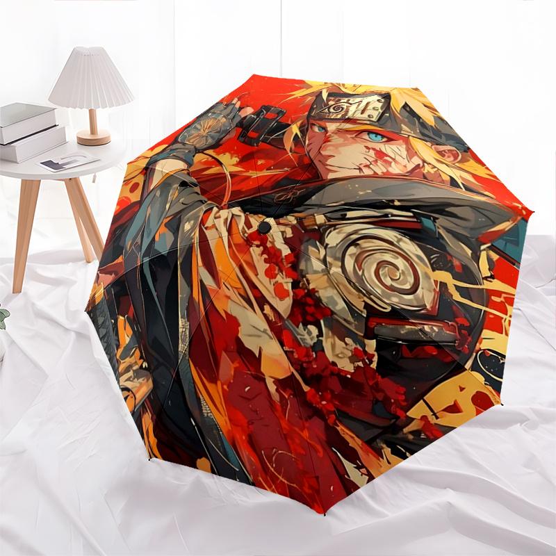 

1pc Golden Warrior Naruto Pattern Automatic 3-Fold Umbrella, 8 Iron Frames, High-Value Folding Umbrella, Suitable for Office, Travel and Outdoor