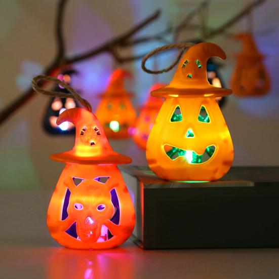 yangyizhi 12 Pcs Halloween LED Pumpkin Lantern, Spooky Hanging Lighted Light with Witch Hat for Indoor Outdoor Home Party Decor