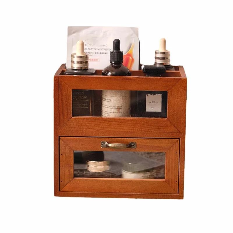Retro simple style makeup brush storage desktop remote control box Desk storage shelf desktop storage box