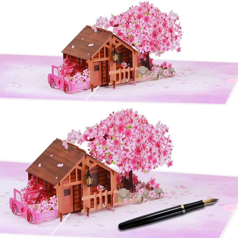 Birthday Greeting Card Paper Sculpture Flower Tree Cottage Happy Birthday Card For Anniversary Valentine's Day Gift