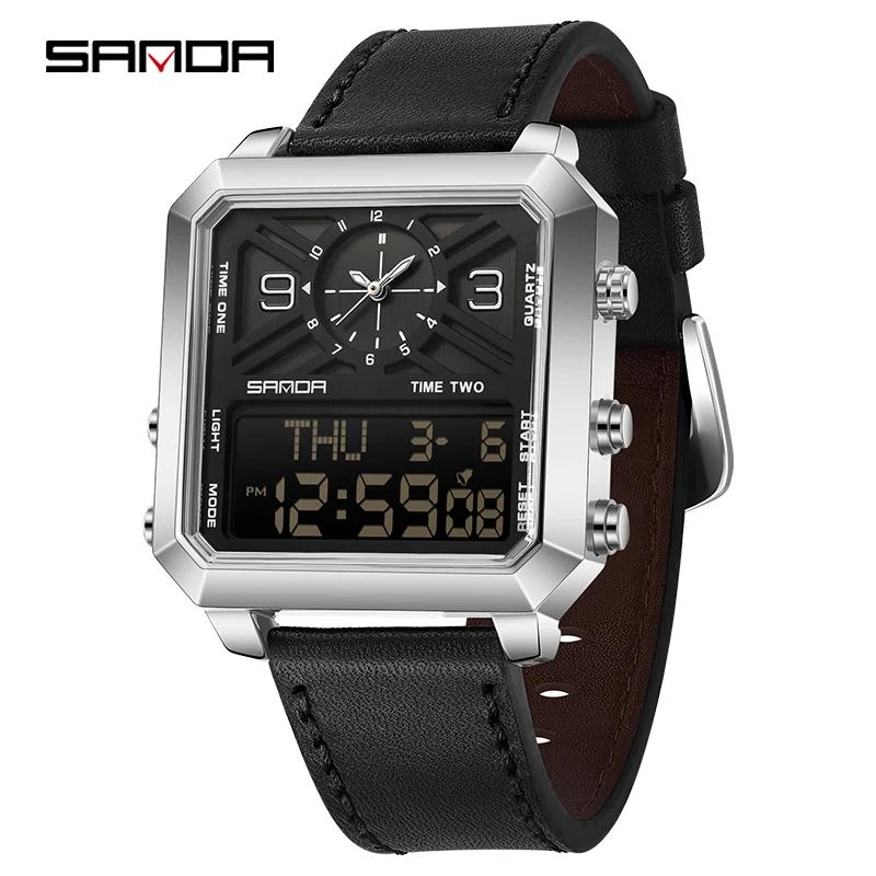 Sanda Brand Business Sports Square Dual Display Men's Quartz Waterproof Led Analog Digital Countdown Electronic Male Watch
