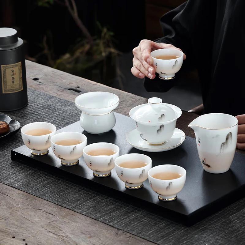 Hongyu Jianghu Premium Ice Jade Ceramic Gaiwan Tea Set