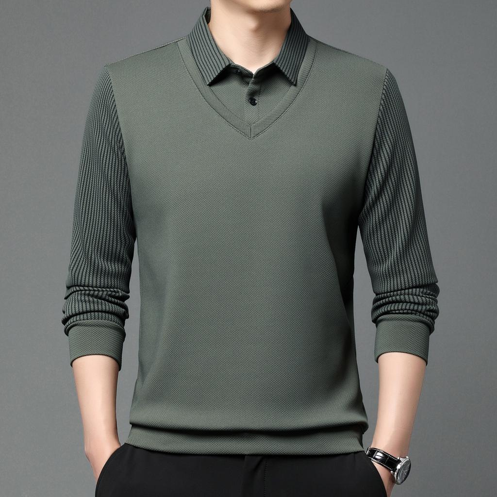 Solid Fake Two-Piece Lapel Versatile Shirt Tops, Breathable Long Sleeve Golf Shirt For Casual Daily Wear, Spring And Autumn