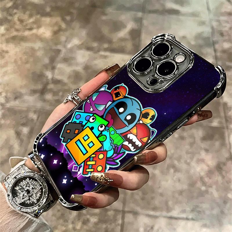 Geometry Dash Game Plating Phone Case For Iphone 16 17 Pro Max Air 16E 14 15 Plus 12 13 Mini Anti-Fall Airabag Cover