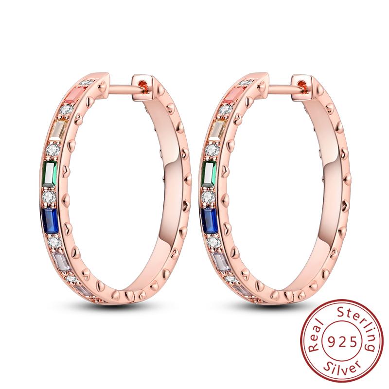 Earrings Original 925 Silver Stud Drop Hoop Earrings Rose Gold for Women Girls Party Wedding Birthday Jewelry Gift