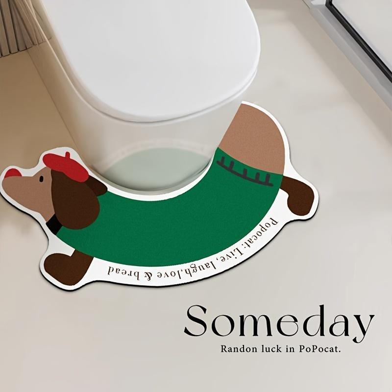 1pc Cute Dachshund Bath Mat, Soft Diatomite, Non-Slip & Absorbent Oval Rug for Bathroom