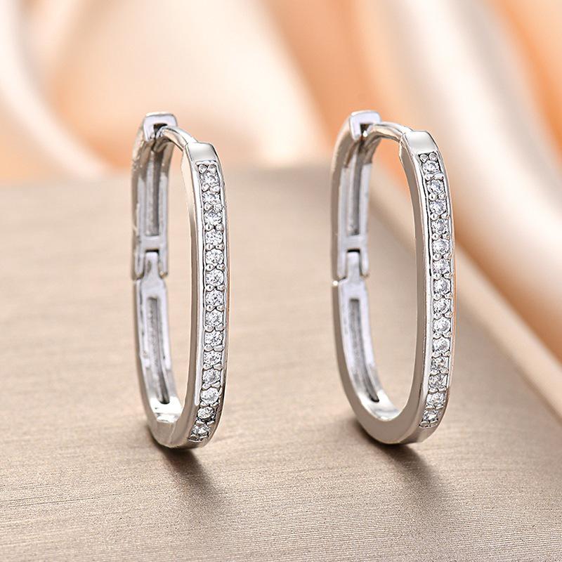 Elegant U-Shaped Zirconia & Rhinestone Geometric Hoop Earrings