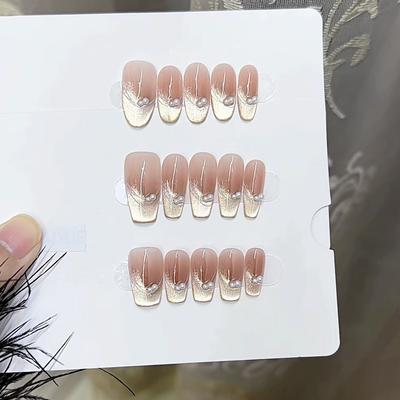 Pure Hand-made Phototherapy Wearable Nails with Starlight and Bright Wearable Nails Finished Products Reused Nail Art