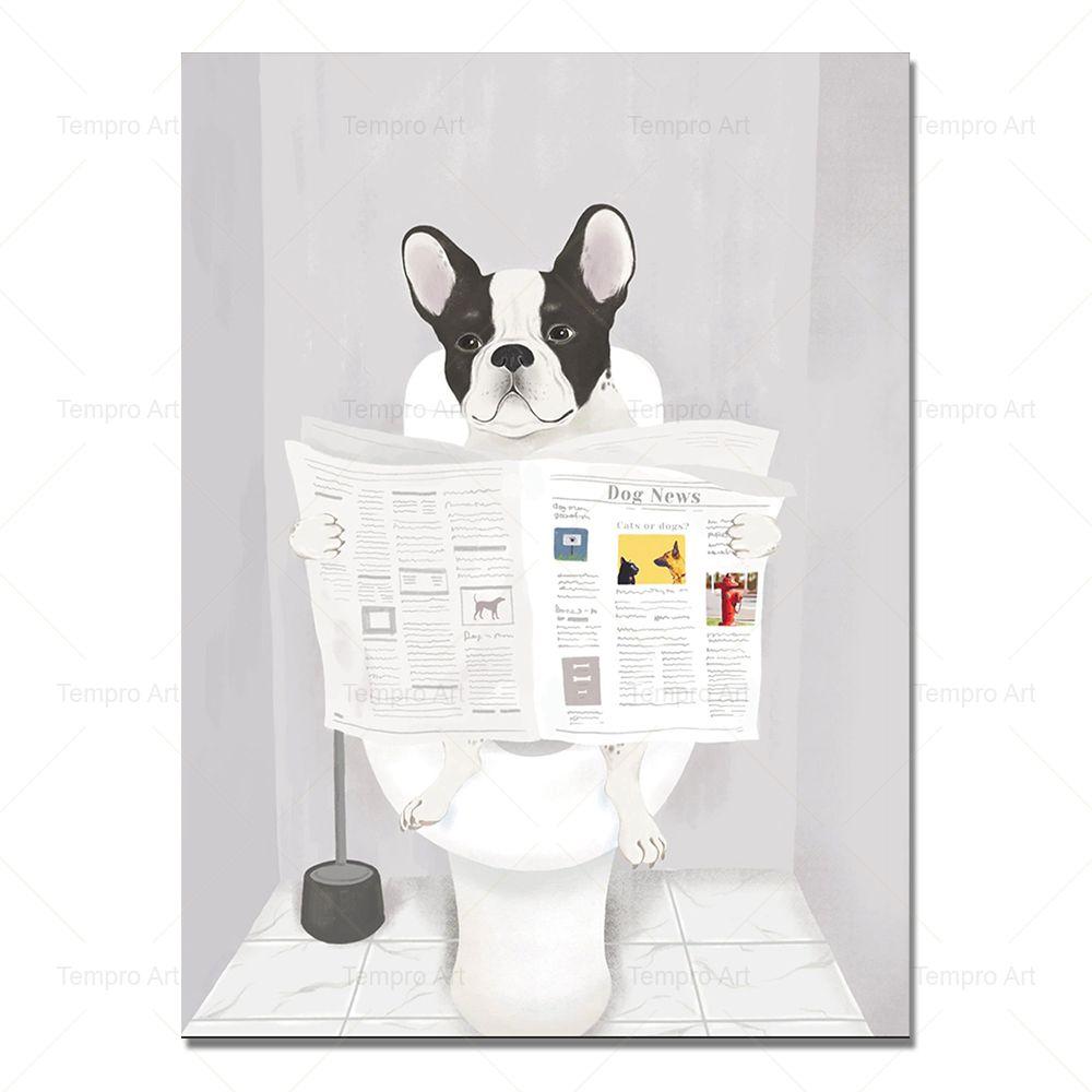 Funny Bathroom Rules Canvas Painting Bulldog Toilet Poster Nordic Butt Chart Print Toilet Humorous Wall Art Pictures Home Decor