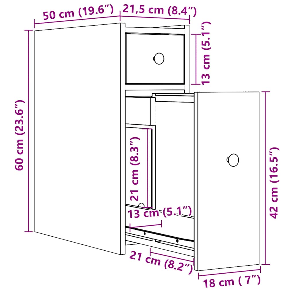 Narrow Bathroom Cabinet with Casters Oak Effect Wood Composite