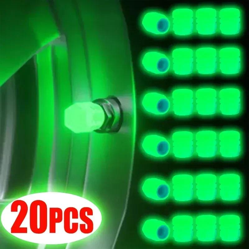 Luminous Tire Valve Caps Motorcycle Bike Wheel Nozzle Dustproof Tyre Valve Stem Fluorescent Night Glowing Decor Car Accessories